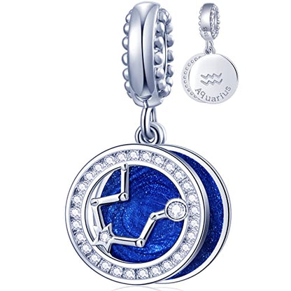Zodiac Sign Charms for Charm Bracelets - 925 Sterling Silver Necklace Pendants, 12 Constellation/Horoscope Star Dangle - Dangling Birthstone Beads, Birthday Gifts for Women/Men. - color: Aquarius (1.20～2.18)
