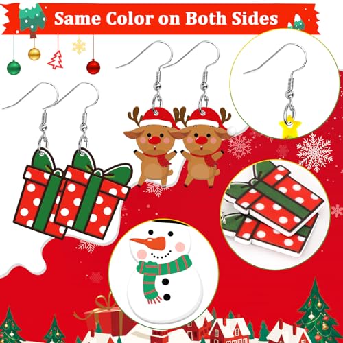 8 Pairs Christmas Acrylic Earrings for Women Xmas Dangle Jewelry | Santa Claus Tree Snowman Dangle Earrings, Christmas Holiday Jewelry Gifts Party Accessories, Lightweight Acrylic, Double Side - style: Christmas