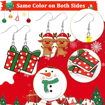 8 Pairs Christmas Acrylic Earrings for Women Xmas Dangle Jewelry | Santa Claus Tree Snowman Dangle Earrings, Christmas Holiday Jewelry Gifts Party Accessories, Lightweight Acrylic, Double Side - style: Christmas