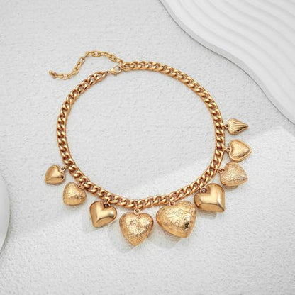 CLASSYZINT Gold Heart Pendant Necklace for Women Puffy Heart Necklace Beads Chain Necklace Statement Necklace Trendy Jewelry - style: XL22344A