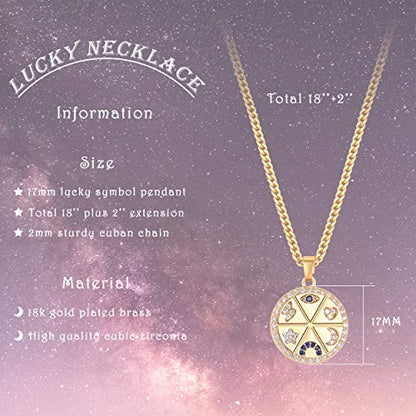 Aobei Pearl 18K Gold Plated Moon Star Lion Evil Eye Love Heart Cross Pendant Necklace Medallion Paperclip Chian Choker Layering Jewery for Women - color: Colorful Lucky Symbol
