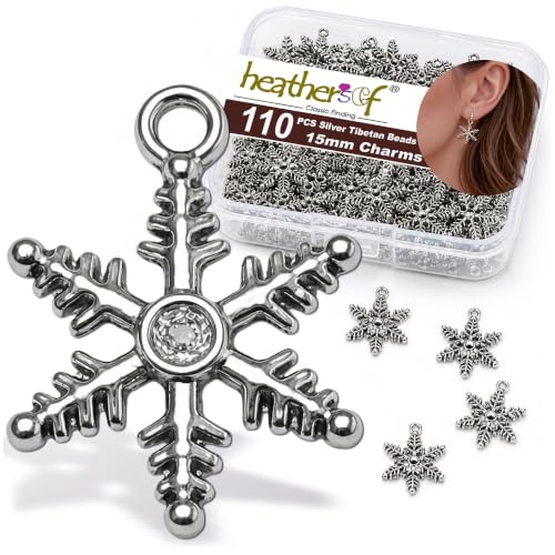 Heather's cf Star Charms for Jewelry Making Silver Tibetan Star Moon Snowflake Pendants Non Tarnish Metal Earring Charm for Bracelets Necklaces Earrings DIY Jewelry Making Supplies - color: Silver Snowflake - 110Pcs