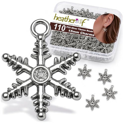 Heather's cf Star Charms for Jewelry Making Silver Tibetan Star Moon Snowflake Pendants Non Tarnish Metal Earring Charm for Bracelets Necklaces Earrings DIY Jewelry Making Supplies - color: Silver Snowflake - 110Pcs