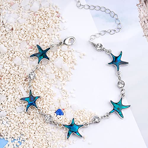 Beach Anklet Bracelet for Women Silver Plated Adjustable Abalone Shell Sea Turtle Dolphin Starfish Sand Dollar Ocean Ankle Bracelet for Women Summer Beach Jewelry - color: Starfish