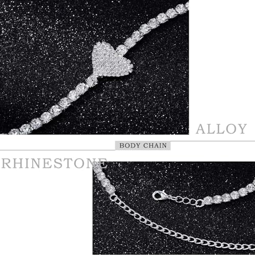 Body Chain Jewelry for Women, Layered Waist Chain for Bikinis | Sexy Body Jewelry, Adjustable Fit, Chest Belly Chain, Gold & Silver Options, Beach Vacation, Festivals Raves & Concerts - style: Heart1