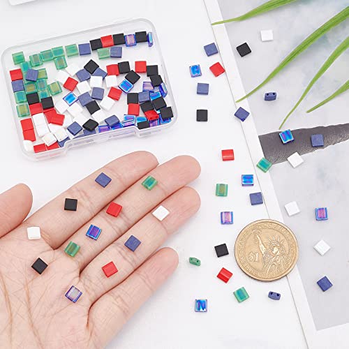 SUNNYCLUE 1 Box 180Pcs Two Hole Beads 5mm Tila Beads 2 Hole Glass Seed Bead Miyuki Tila Mix Beaded Set Flat Square Bead Loose Spacer Beads for Jewelry Making Beading Kit Necklace Bracelets Adult - color: 180pcs 6 Colors Dark Colorful Glass Beads
