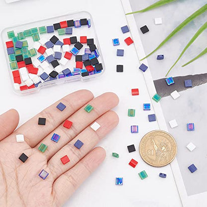 SUNNYCLUE 1 Box 180Pcs Two Hole Beads 5mm Tila Beads 2 Hole Glass Seed Bead Miyuki Tila Mix Beaded Set Flat Square Bead Loose Spacer Beads for Jewelry Making Beading Kit Necklace Bracelets Adult - color: 180pcs 6 Colors Dark Colorful Glass Beads