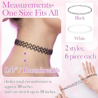 PAGOW Tattoo Choker Set, Stretchy 90s Choker Necklace, Adjustable Retro Y2K Gothic Grunge Chokers Jewelry Accessories - color: Black,Clear,12Pcs