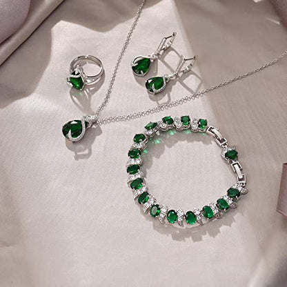 EVER FAITH Pear Cubic Zirconia Wedding Jewelry Set for Bride Bridesmaid - color: Green Silver-Plated-Brass