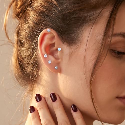 10 Pcs 18G Threadless Push in Flat Back Piercing Jewelry Stainless Steel Nose Rings Labret Lip Studs Cartilage Helix Tragus Earrings 6mm 7mm 8mm Bars for Women Men