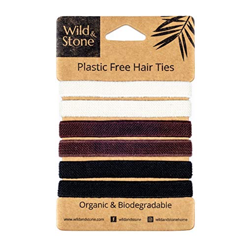 Wild & Stone | Pack of 6 Hair Bands | 100% Biodegradable and Plastic-Free Elastic Hair Ties | 100% Organic Cotton and Natural Plant-Based Rubber | No Crease Ponytail Holder (Natural) - color: Natural