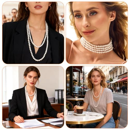 59" Long Pearl Necklace, Vintage Elegant Long Pearls Necklace Fashion Faux Pearls Pendants 1920s Gatsby Costume Jewelry White Faux Pearls Strand Beads for Women Wedding Party