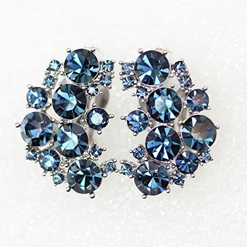 Faship Gorgeous Clip Ons Floral Earrings - color: Navy Blue
