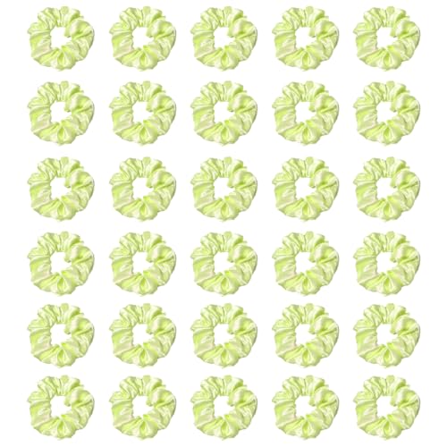 Silk Hair Ties Ponytail Holder Hairs Bow Ropes Elastics Hairtie Accessories Wide 0.8inch on Hair No Damage No Crease for Women Curly Thick Wavy Hair(30Pcs Pale Yellow) - color: Pale Yellow
