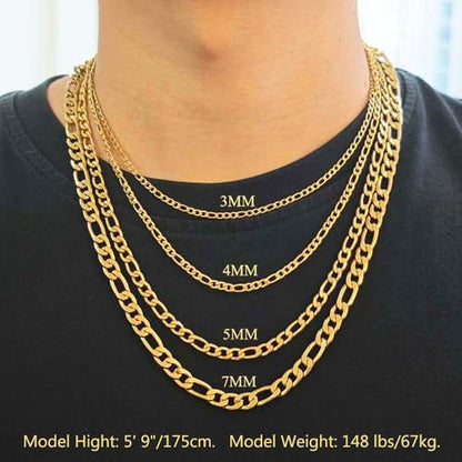 Stainless Steel Figaro Link Chain Necklace For Men Women, 3mm 4mm 5mm 7mm Width, 18k Gold Plated 18 20 22 24 Inch Figaro Chain, No Tarnish Durable Waterproof Jewelry - color: 7MM Gold, size: 20inches