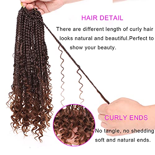 Unionbeauty 8Packs 14Inch Boho Box Braids Crochet Hair Pre-looped Messy Goddess Box Braids Hair Bob Bohemian Hippie Braids Hair for Black Woman Ombre Brown Synthetic Braiding Hair Extension T30# - color: T30#, size: 14 Inch (Pack of 8)
