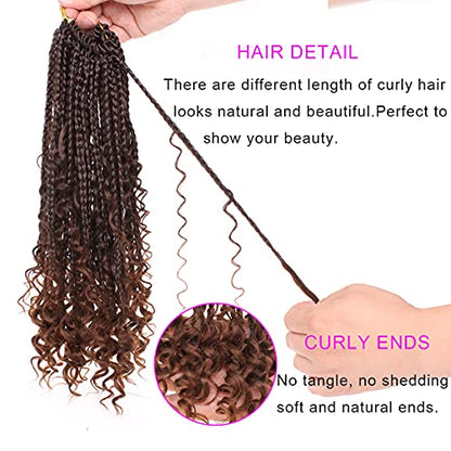 Unionbeauty 8Packs 14Inch Boho Box Braids Crochet Hair Pre-looped Messy Goddess Box Braids Hair Bob Bohemian Hippie Braids Hair for Black Woman Ombre Brown Synthetic Braiding Hair Extension T30# - color: T30#, size: 14 Inch (Pack of 8)