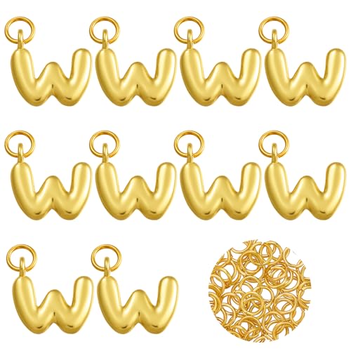 A-Z Bubble Letter Charms 18K Gold Filled Charms for Jewelry Making Gold Initial Alphabet Charms Pendants for Women Men Necklace Choker Bracelet Making - color: Letter W