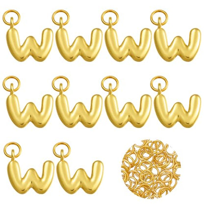 A-Z Bubble Letter Charms 18K Gold Filled Charms for Jewelry Making Gold Initial Alphabet Charms Pendants for Women Men Necklace Choker Bracelet Making - color: Letter W