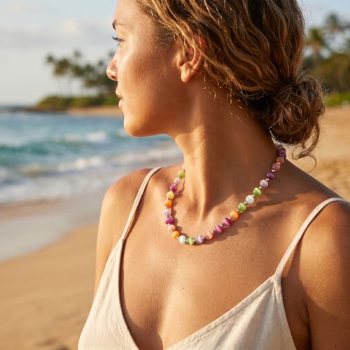 Dopamine Necklace UV Reactive Colorful Rainbow Beaded Necklace Dopamine Jewelry Set Color Changing Mood Necklaces Bracelet Earrings Summer Beach Vacation Gift for Women - color: A5：gold set