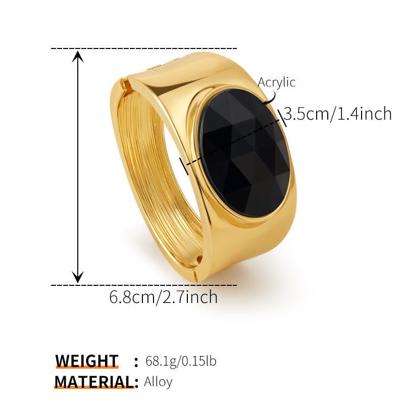 YBMYCM Gold Chunky Bangle Bracelets with Acrylic Inlay for Women Trendy Wide Chunky Cuff Bracelets Hammered Irregular Wrist Cuff Wrap Bracelet - style: Gold black