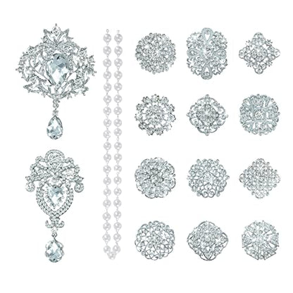 Yhsheen Rhinestone Brooches Crystal Brooch Pins, Pearl Crystal Wedding Bouquet kit Set (Silver-14pcs)… - color: Silver-14pcs