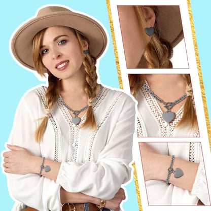 3 Pcs Heart Bow Snow Jewelry Set | Heart Necklace with Bracelet Earring, Snow Jewelry Set for Women, Bow Charms Toggle Gifts - color: Black, style: Stainless Steel Heart