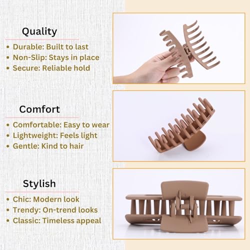 Light Brown Hair Clips for Women - 8 Pack 4.3 Inch Large Hair Claw Clips for Women Thin Thick Curly Hair, Big Matte Banana Clips,Strong Hold jaw clips - color: Light Brown