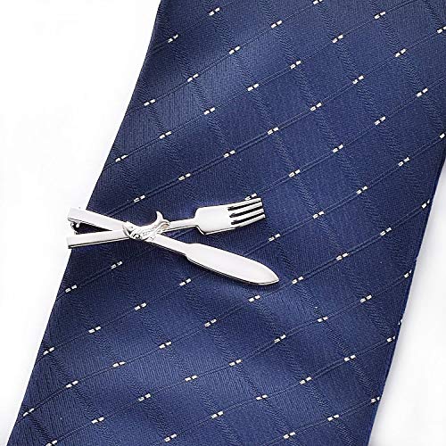 Yoursfs Unique Fork and Knief Tie Clip for Men Gold Silver 316L Stainless Steel Tie Bar Pin Novelty Men's Jewelry - style: Silver Fork and Knife Tie Clips