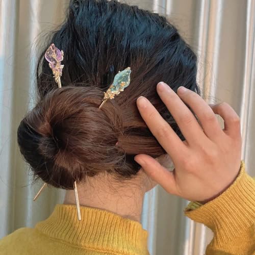 Purple Pretty Chinese Style Retro Hair Stick Hairpin, Women Metal Rhinestone Hair Fork Hair Chopsticks,Hair Styling Pins Retro Tassel Hairpin Woman Hair Clip Accessories