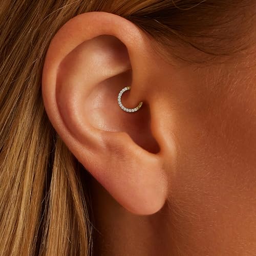 Cartilage Daith Earrings For Women Small 14K Gold Plated Hoop Hypoallergenic Helix Piercing Huggie Surgical Steel Diamond Implant Cubic Zirconia Prom Gift Jewelry - color: Style3-Gold, size: 16g-10mm