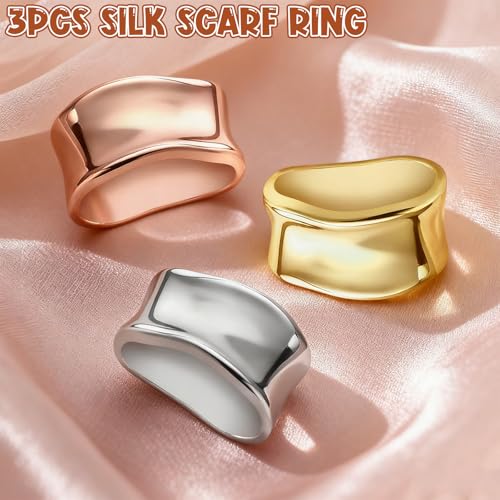 3Pcs Silk Scarf Ring for Women, Alloy Scarf Clips with Gold Silver Rose Gold, Fashion Accessories for Silk Scarves, Stylish Holder Buckle for Wraps