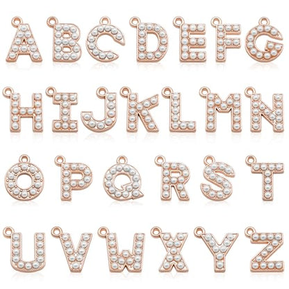 26PCS Pearl Letter Charms A-Z Alphabet Pendants for Making Jewelry 18K Gold Initial Charm Trendy Slider Pearls Capital Beads for Bracelet Necklace Choker Earrings DIY Crafts Anniversary Birthday Gifts - color: Gold