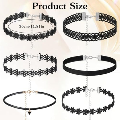 Ouligay 6 PCS Black Choker Necklace for Women, Gothic Choker Necklaces Adjustable Classic Goth Chokers Accessories Lace Chokers 90s Outfits for Women Goth Jewelry Clothes Accessories