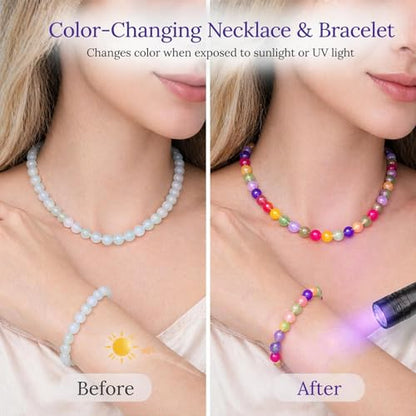 Dopamine Necklace UV Reactive Colorful Rainbow Beaded Necklace Dopamine Jewelry Set Color Changing Mood Necklaces Bracelet Earrings Summer Beach Vacation Gift for Women - color: A2:2ps Changing
