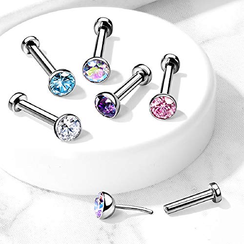 Pierced Owl - 18G Petite 8mm Barbell Implant Grade Titanium Threadless Push-in 2.5mm Crystal Flat Back Lip Cartilage Tragus Stud - style: Vitrail Medium