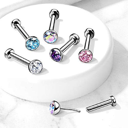 Pierced Owl - 18G Petite 8mm Barbell Implant Grade Titanium Threadless Push-in 2.5mm Crystal Flat Back Lip Cartilage Tragus Stud - style: Pink