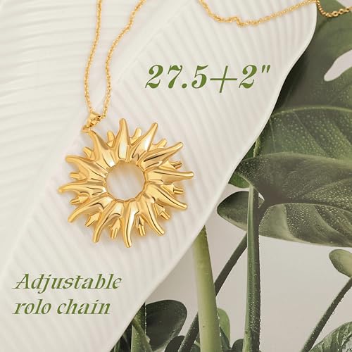 PEARLADA 18k Gold Plated Chain Long Necklace, Boho Sweater Necklace for Women, Geometric Pendant Y Necklace - color: Sun