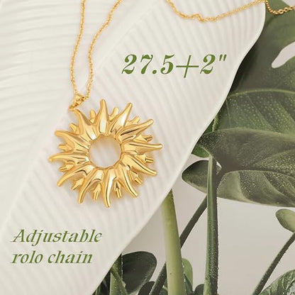 PEARLADA 18k Gold Plated Chain Long Necklace, Boho Sweater Necklace for Women, Geometric Pendant Y Necklace - color: Sun