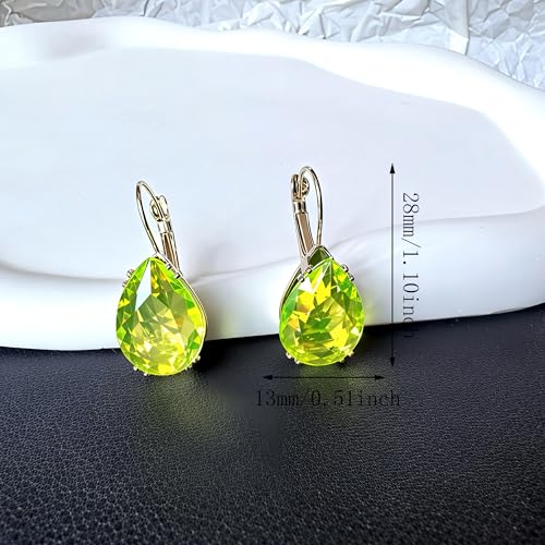 14K Gold Teardrop Crystal Leverback Earrings Sparkly Rhinestone Water Droplet Dangle Drop Earrings For Women - color: Neon Yellow