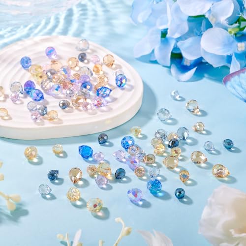 100Pcs Faceted Glass Teardrop Beads Clear Colorful Electroplate Water Drop Crystal Glass Beads Teardrop Chandelier Pendants for DIY Crafts Earring Bracelet Jewelry Making - color: Mixed Color-E
