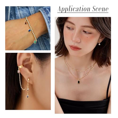 9Pcs Cubic Zirconia Crystal Charms Rectangle Brass Golden Plated Pendants Faceted Crystal Drop BirthstoneDangle Charms for DIY Necklace Earring Jewelry Making 12x5.5x4mm - color: Rectangle #2