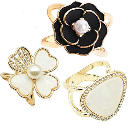 Scarf Rings Buckle And Slides For Women Scarves Pin Tshirt Ties Clip For The Side 3CP - color: Black camellia silk scarf buckle
