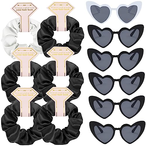 Satin Bridesmaid Scrunchies Bachelorette Hair Ties Set of 6 sunglasses Bridal Shower No Damage Hairties ideas Gift for Wedding Party Favors Bridesmaid Proposal Gifts (White&Black) - color: 6pcs White&Black