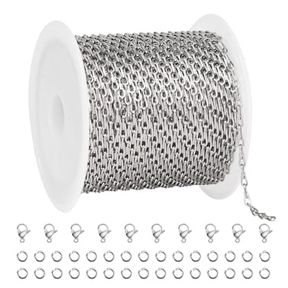 UMAOKANG 16.4 Feet Stainless Steel Jewelry Chain Roll Delicate Link Chain on Spool Women Necklace DIY Chains Bulk - color: Link Silver