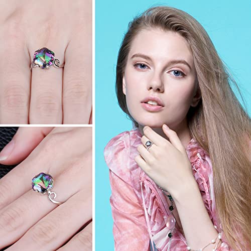 JewelryPalace Fancy Cut 5.7ct Multicolor Genuine Rainbow Quartz Cocktail Rings for Her, 14K White Yellow Rose Gold Plated 925 Sterling Silver Ring for Women, Natural Gemstone Jewelry Rings - color: A-sterling Silver