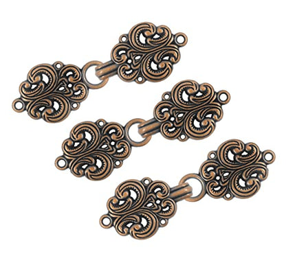 bezelry 6 Pairs Rococo Swirl Flower Cape or Cloak Clasp Fasteners. Sew On Hooks and Eyes Cardigan Clip. 65mm Fastened. - color: Antique Copper