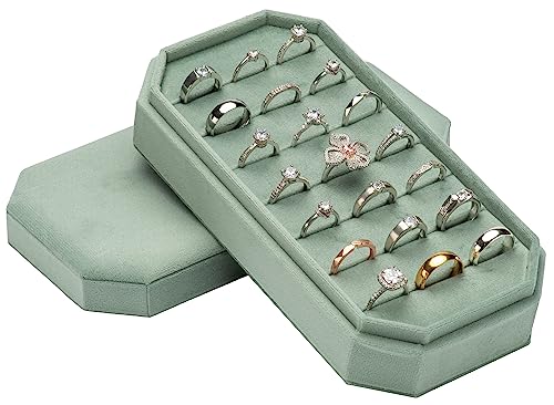 Velvet Ring Organizer Display Tray Jewelry Box Earring Holder Case | for Wedding Birthday Christmas Day (Emerald Green) - color: Emerald Green