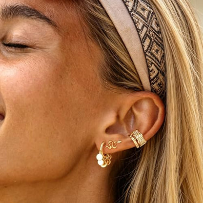 DREMMY STUDIOS Gold Dainty Huggie Hoop Earrings 18K Gold Plated Exquisite Open Tassel Dangle Charm Drop Sleeper Geometric Cross Coin Star Heart White CZ Simple Hypoallergenic Earrings for Women - color: Tassel-Disc