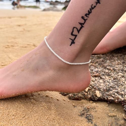 Freekiss Sparkle Glitter Waterproof Ankle Bracelets for Women Trendy | Dainty Layered Anklet for Women Adjustable Womens Anklet Set Stackable Beaded Cuban Link Anklets Beach Jewelry for Women - color: ANKLET-sparkle glitter+paperclip-SL